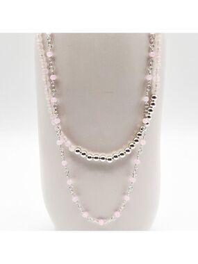 Rose quartz and sterling silver necklace set